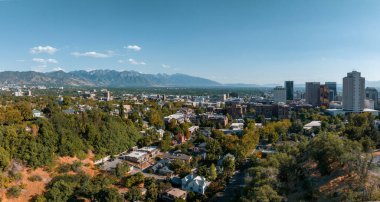 Salt Lake City 'nin hava panoramik görüntüsü Utah, ABD.