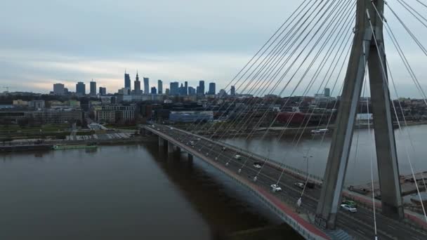 Panorama Warszawy Polska Mostem Świętokrzyskim Nad Wisłą Centrum Miasta Horyzoncie — Wideo stockowe