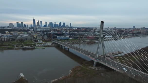 Panorama Warszawy Polska Mostem Świętokrzyskim Nad Wisłą Centrum Miasta Horyzoncie — Wideo stockowe