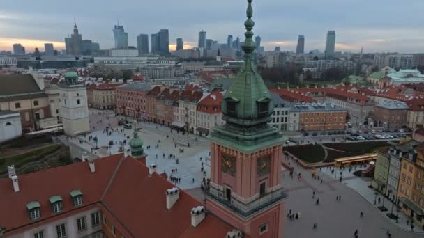 Légi Kilátás Karácsonyfa Közelében Castle Square Oszlopával Sigismund Lengyel Fővárosban — Stock videók