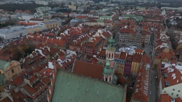 Widok Lotu Ptaka Stare Miasto Warszawy Choinką Placu Zamkowym Kolumnę — Wideo stockowe