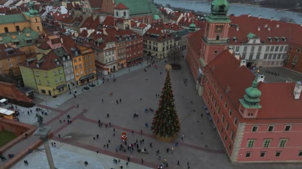 Vue Aérienne Vieille Ville Varsovie Avec Sapin Noël Sur Place — Video
