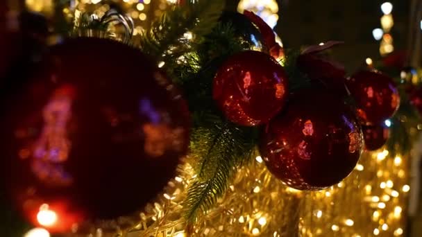 Árbol Navidad Decoración Luces Cámara Movimiento Suave Con Efecto Paralaje — Vídeos de Stock