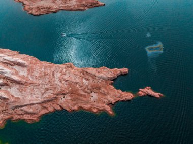 Aerial top view of lake Powell and Glen Canyon in Arizona. Lake Powell National Park Landscape. clipart