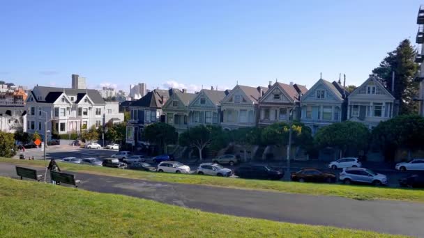 Painted Ladies Victorian Houses Historic Victorian Style Houses Trees Growing — Αρχείο Βίντεο