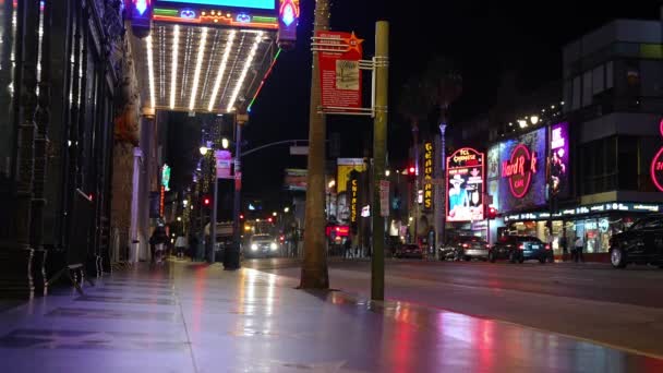 Empty Hollywood Walk Fame Hollywood Boulevard Los Angeles Night Time — Vídeos de Stock