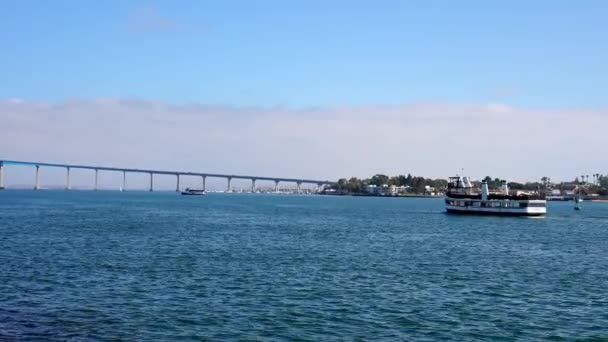 Distant View Coronado Bridge San Diego Bay Clear Sky Background — Stockvideo