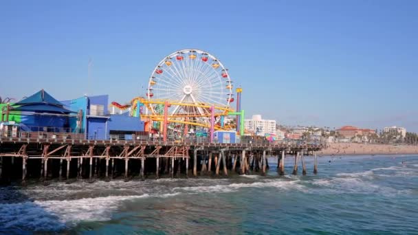 Ferris Wheel Roller Coaster Rides People Exploring Shops Pacific Amusement — Stock Video