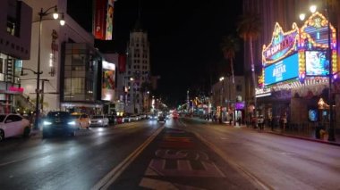 Empty Hollywood Walk of Fame at the Hollywood Boulevard in Los Angeles during night time. The World famous Hollywood Walk of Fame with stars.