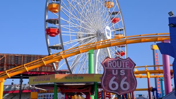Sign End Route Pacific Amusement Park Santa Monica Pier End — Stock Video