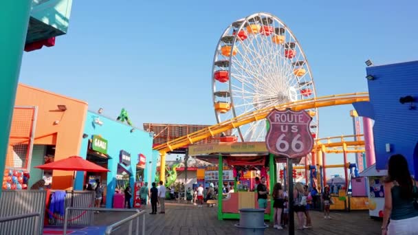 Sign End Route Pacific Amusement Park Santa Monica Pier End — Stock Video