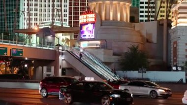 View of the famous strip in Las Vegas. Most popular street in Las Vegas with Bellagio, Cesar and New York hotels. Traffic in Las Vegas at night.