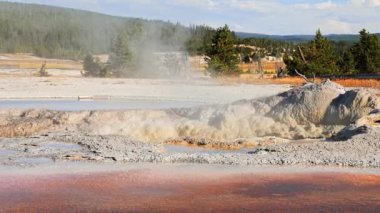 Kaplıca havuzunun güzel manzarası jeotermal manzara. Gayzer havzası ve orman. Yellowstone Ulusal Parkı 'nın ünlü turistik merkezi. Yellowstone Ulusal Parkı 'nda sıcak termal kaynak Siyah Havuz