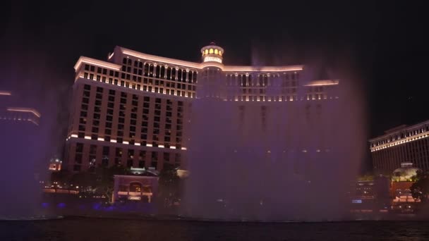 Fountains Bellagio Night Feature Performs Choreography Water Music Light Front — Vídeos de Stock