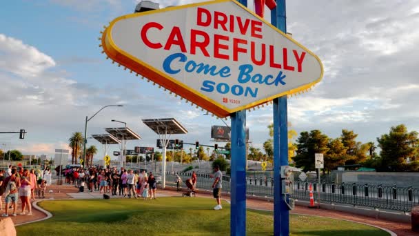 Vue Promenade Attention Bientôt Signe Panneau Entrée Las Vegas Attractions — Video