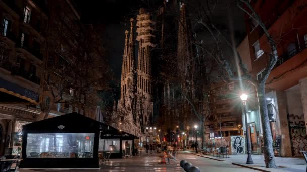 Νυχτερινή Timelapse Άποψη Του Καθεδρικού Ναού Sagrada Familia Εντυπωσιακό Καθεδρικό — Αρχείο Βίντεο