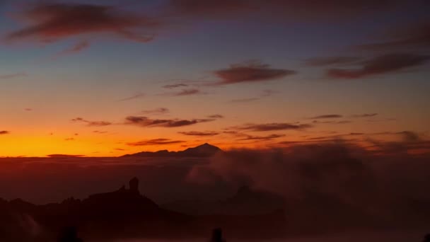 Spektakularny Zachód Słońca Nad Chmurami Wulkanu Teide Teneryfie Zachód Słońca — Wideo stockowe