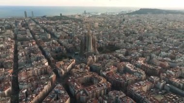 Aerial view of residence districts in European city of Barcelona. Beautiful Barcelona from above. 