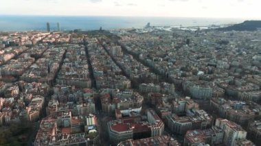 Aerial view of residence districts in European city of Barcelona. Beautiful Barcelona from above. 