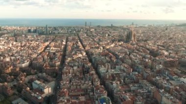 Aerial view of residence districts in European city of Barcelona. Beautiful Barcelona from above. 
