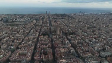 Aerial view of residence districts in European city of Barcelona. Beautiful Barcelona from above. 