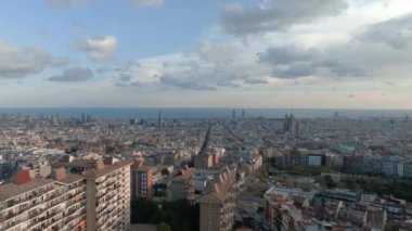 Aerial view of residence districts in European city of Barcelona. Beautiful Barcelona from above. 