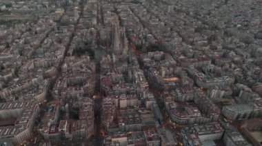 Aerial view of residence districts in European city of Barcelona. Beautiful Barcelona from above. 