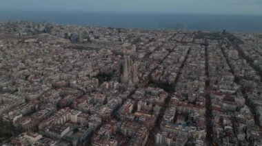 Aerial view of residence districts in European city of Barcelona. Beautiful Barcelona from above. 