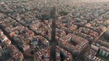 Aerial view of residence districts in European city of Barcelona. Beautiful Barcelona from above. 