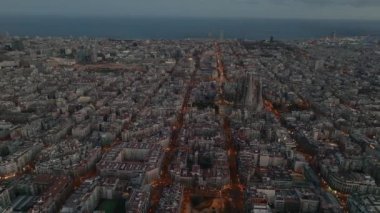 Aerial view of residence districts in European city of Barcelona. Beautiful Barcelona from above. 