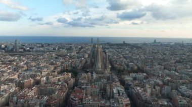 Aerial view of residence districts in European city of Barcelona. Beautiful Barcelona from above. 