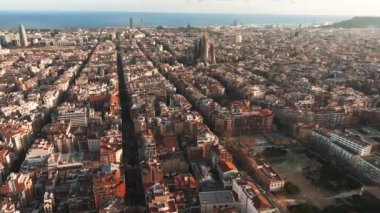 Aerial view of residence districts in European city of Barcelona. Beautiful Barcelona from above. 
