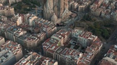 Aerial view of residence districts in European city of Barcelona. Beautiful Barcelona from above. 