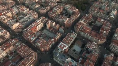 Aerial view of residence districts in European city of Barcelona. Beautiful Barcelona from above. 