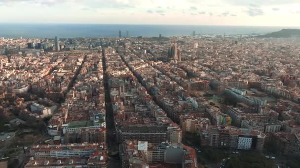Veduta Aerea Dei Quartieri Residenziali Della Città Europea Barcellona Bella — Video Stock