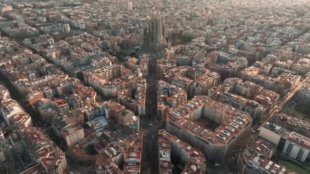 Luftaufnahme Von Wohnvierteln Der Europäischen Stadt Barcelona Das Wunderschöne Barcelona — Stockvideo