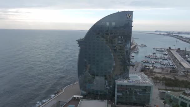View Barceloneta Beach Luxury Hotel Barcelona Sea Shore Beautiful Luxury — Stock Video