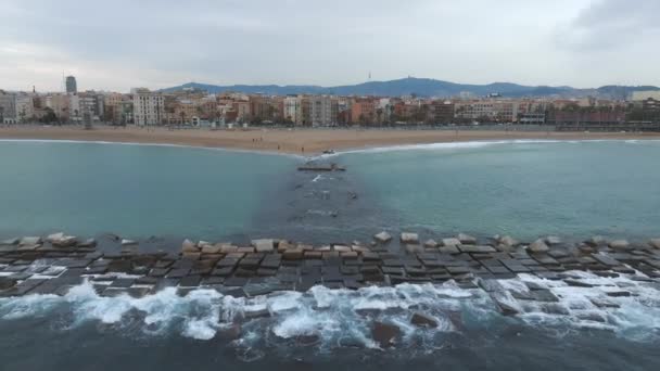 Barcelona Central Beach Aerial View Sant Miquel Sebastian Plage Barceloneta — Stok video