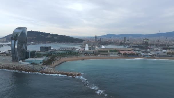View Barceloneta Beach Luxury Hotel Barcelona Sea Shore Beautiful Luxury — Stockvideo
