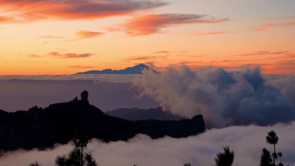 Magiczny Zachód Słońca Nad Chmurami Wulkanicznego Parku Narodowego Teide Teneryfie — Wideo stockowe