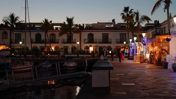 Sunset Evening Traditional Colorful Buildings Puerto Mogan Village Gran Canaria — Vídeos de Stock