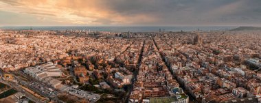 Barcelona street aerial view with beautiful patterns in Spain. Barcelona skyline aerial view with buildings in Spain.