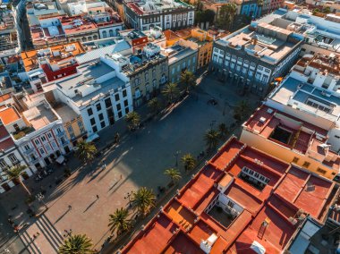 Panoramic aerial view of Las Palmas de Gran Canaria and Las Canteras beach at sunset, Canary Islands, Spain.