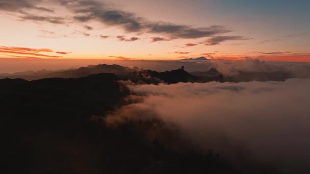 Magical Sunset Clouds Teide Volcano Horizon Sunset Cinematic View Top — Video Stock