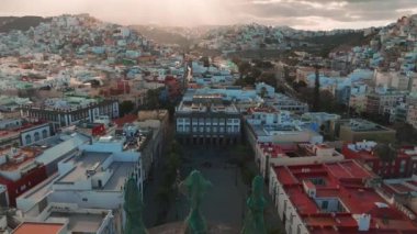 Panoramic aerial view of Las Palmas de Gran Canaria and Las Canteras beach at sunset, Canary Islands, Spain.
