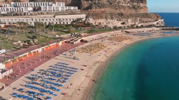 Widok Powietrza Plażę Amadores Wyspie Gran Canaria Hiszpanii Najpiękniejsza Plaża — Wideo stockowe