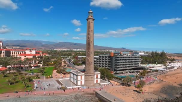 Panoramic Aerial View Maspalomas Lighthouse Grand Canary Spain — Stockvideo