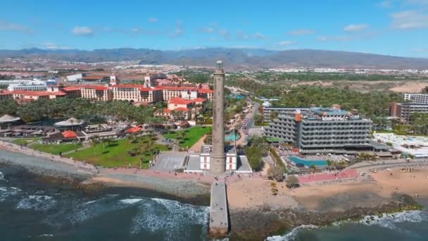 Panoramic Aerial View Maspalomas Lighthouse Grand Canary Spain — Stock videók