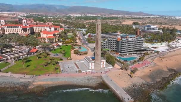 Panoramic Aerial View Maspalomas Lighthouse Grand Canary Spain — 비디오