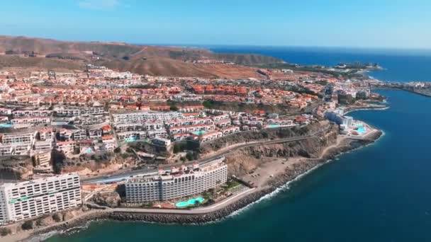 Воздушный Пейзаж Пляжем Курортом Анфи Гран Канария Испания Роскошные Отели — стоковое видео